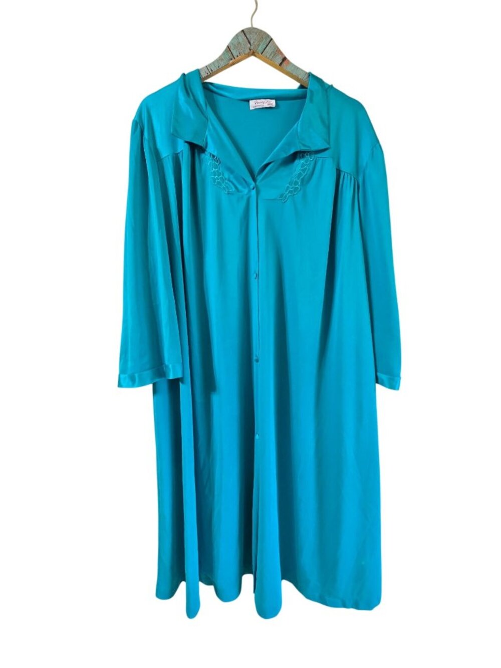 Vintage 1990's Vanity Fair, Lot of 2, Teal Nylon Long Sleeve, Long Robes, XXXL
